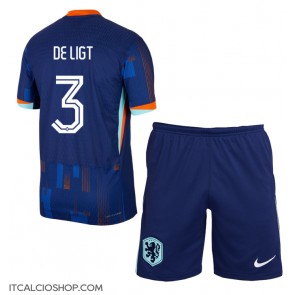 Olanda Matthijs de Ligt #3 Seconda Maglia Bambino Europei 2024 Manica Corta (+ Pantaloni corti)
